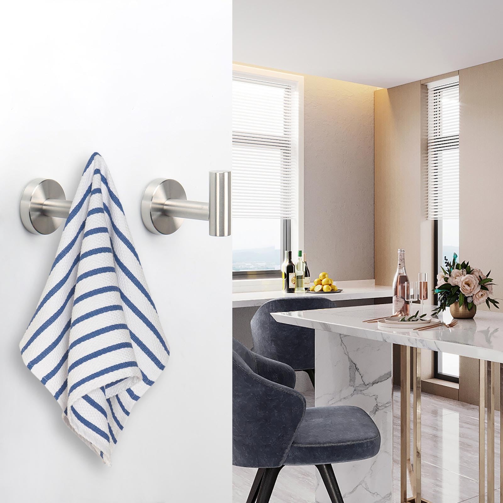 NearMoon Bath Towel Hooks- SUS 304 Stainless Steel Robe Hook Holder, Heavy Duty Coat Hook for Bathroom Livingroom Hotel Kitchen Garage, Wall Mounted (Brushed Nickel, 3 Pack)