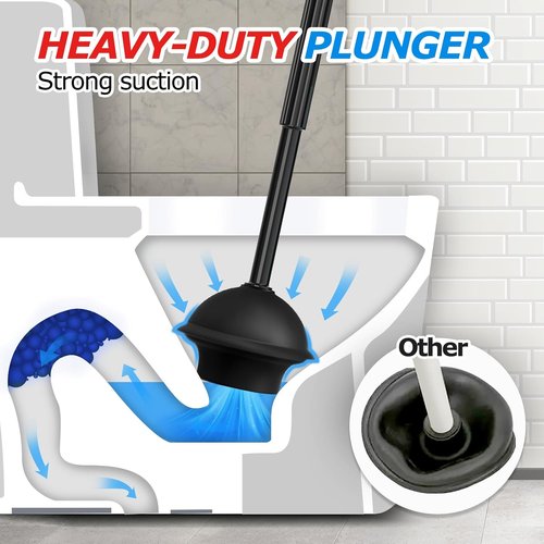 Forasto Toilet Brush and Plunger Set - 2-Pack with Extended Handle for Efficient Bathroom Cleaning
