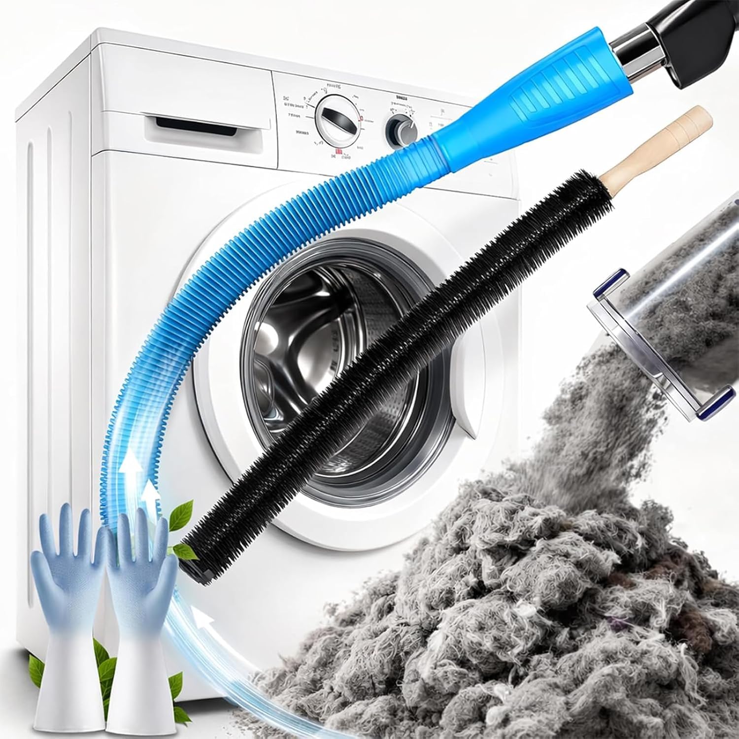Upgraded Dryer Vacuum Hose Attachment - Universal Lint Removal Tool with Long Flexible Hose & Brush (Blue)