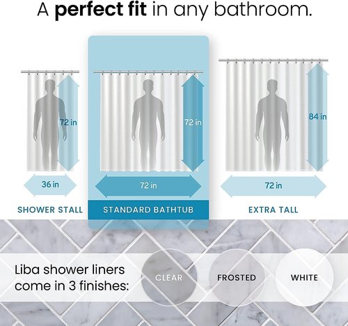 LiBa Waterproof Plastic Shower Curtain | Premium Non-Toxic PEVA with Rust-Proof Grommets - 72x72 Inches