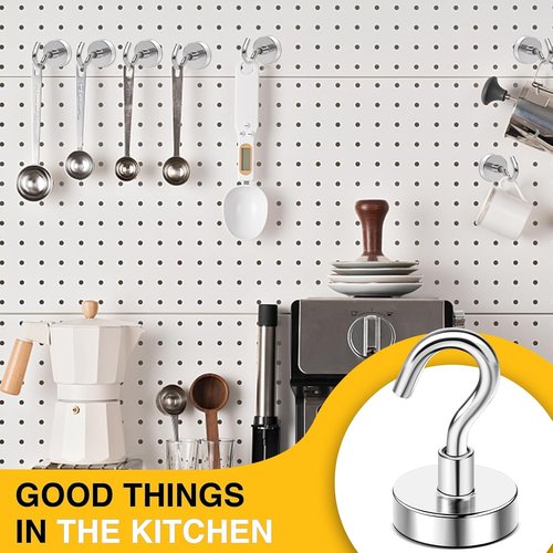 DIYMAG Magnetic Hooks - 50lbs Heavy Duty N52 Rare Earth Magnets | Essential 6-Pack for Home & Travel