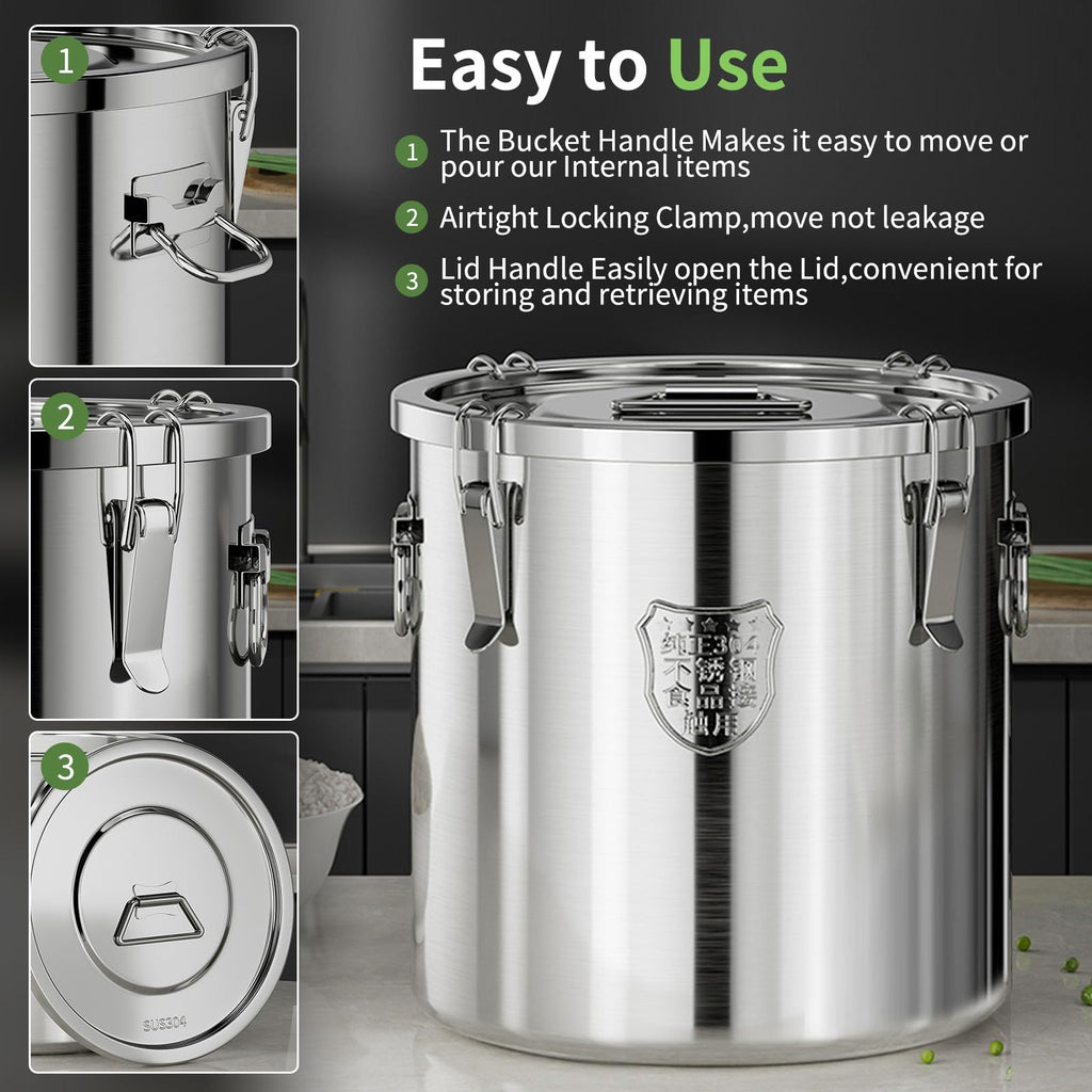 SWRONP 304 Stainless Steel food Storage Containers,3.2 Gal/12L Airtight Stainless Steel Bucket With lids,405oz Flour Storage Container,Metal Airtight Canister for Rice,Grain,Coffee Bean,Dog Food