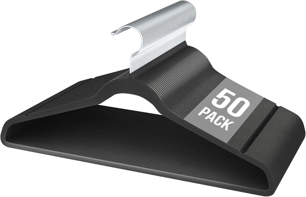 Velvet Hangers 50 Pack - Slim Non-Slip Space-Saving Clothes Hangers | Heavy Duty for Pants, Coats, and More - Black