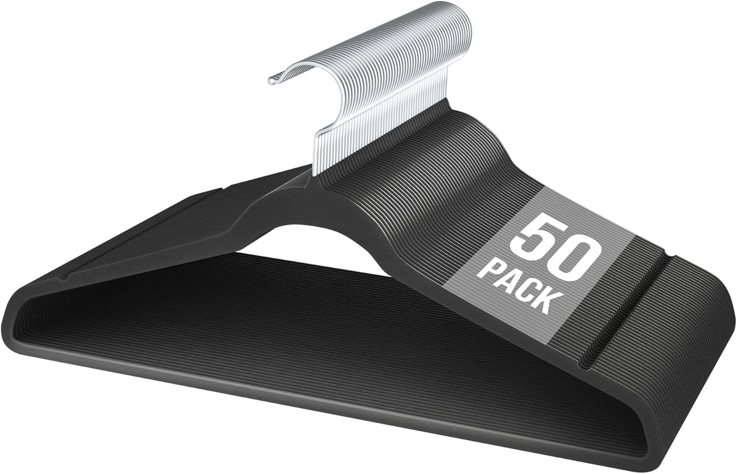 Velvet Hangers 50 Pack - Slim Non-Slip Space-Saving Clothes Hangers | Heavy Duty for Pants, Coats, and More - Black