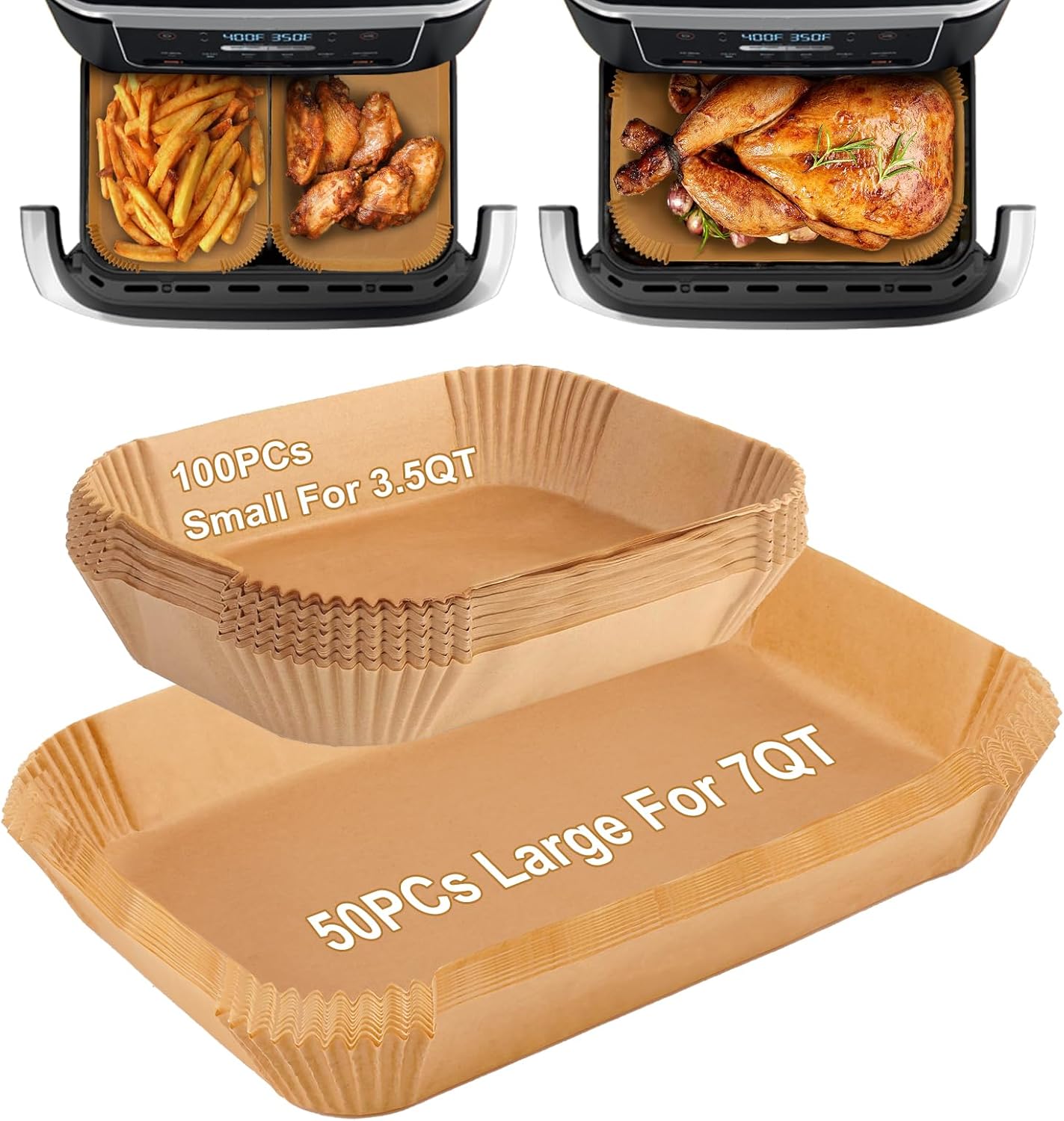 MMH Air Fryer Liners - 150PCs for Ninja DZ071 & AD600CO, 100PCs Small & 50PCs Large Disposable Paper Liners