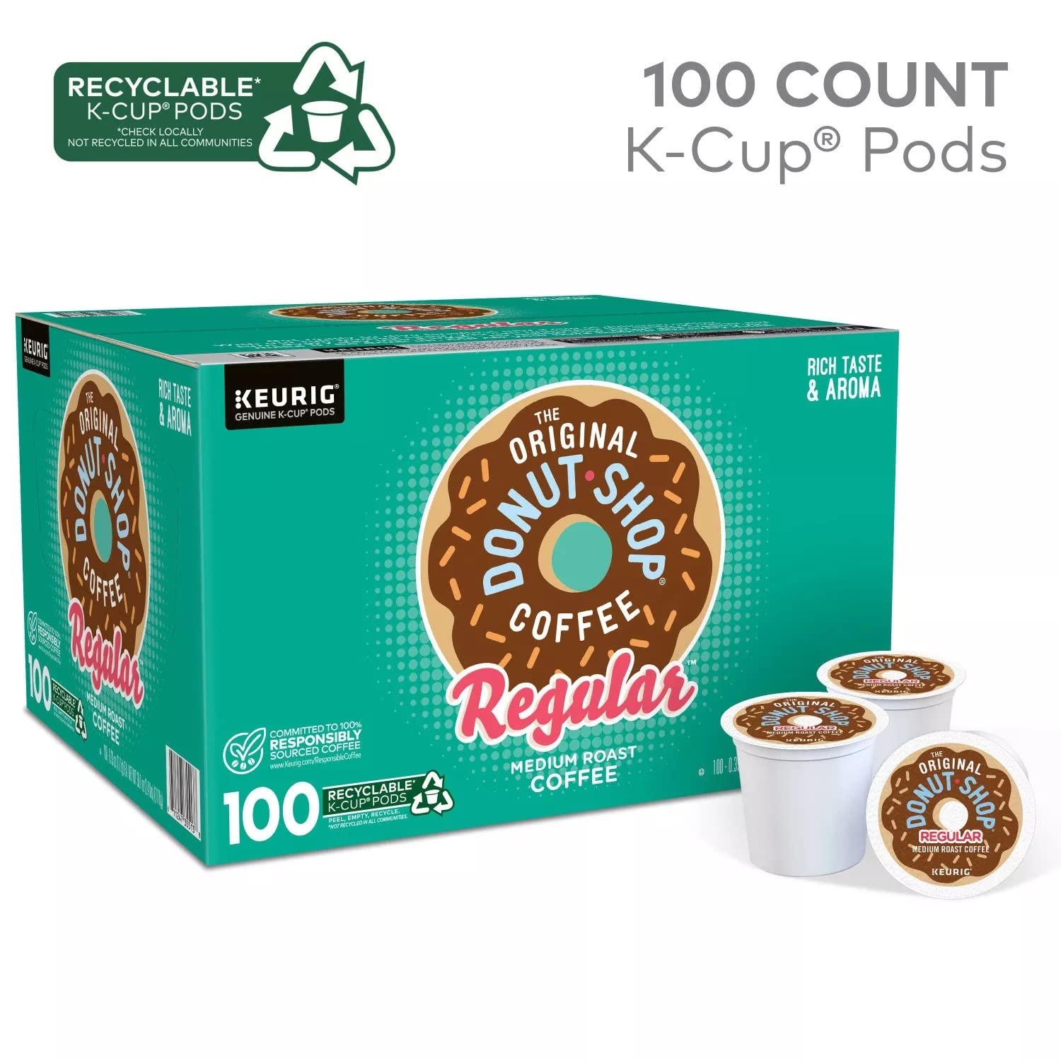 Original Donut Shop K-Cup Pack - Regular Coffee Pods | 100 Count for Keurig Brewers