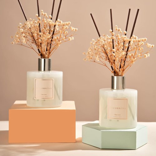 Cocorrína Reed Diffuser Set - 6.7 fl. oz Clean Linen Scent | 2 Packs for Elegant Home Fragrance