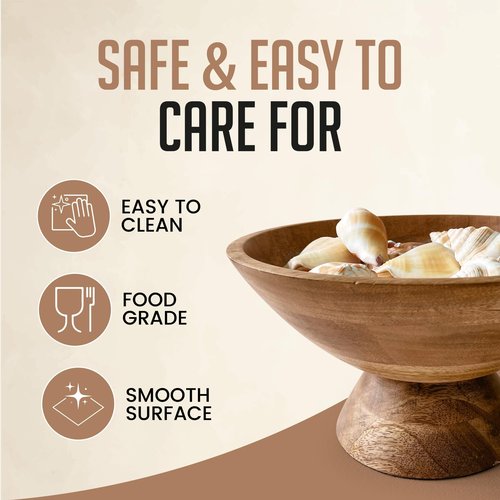 Fairwood Way - Brown Pedestal Bowl - 10 Inch, Wide Brown Footed Bowl as Fruit, Key, Decorative, Candy Holder or Centerpiece, Wooden Bowl Decorative for Kitchen, Dining Table & Modern Home Accessories