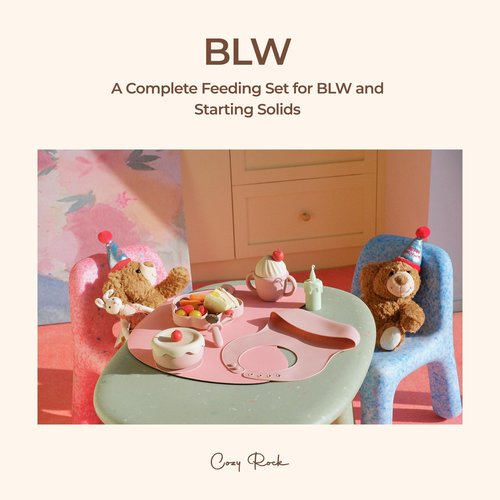 COZY ROCK Silicone Baby Feeding Set, Gelato Collection Baby Led Weaning Supplies, First Self-Feeding Ice Cream Set, Silicone Suction Bowl with Cherry Lid & Plate, Straw Cup & Bib, Fork & Spoon - Pink