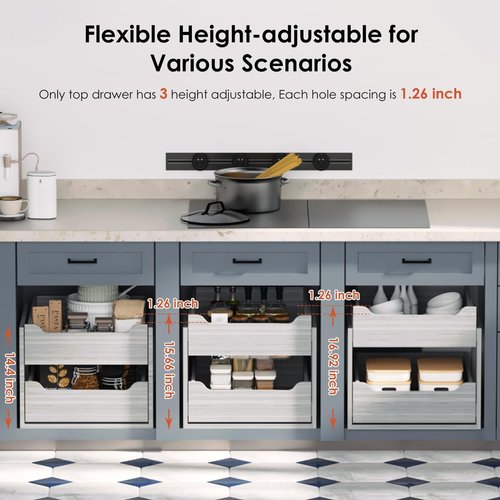 Landmok Pull Out Drawers For Cabinets, 15" W x 21.65" D x 17" H Slide Out Wooden Pull out Drawers, 2-Tier, Heavy-Duty Base Bottom Assembly Slide out Drawer Shelf Cabinet Organization for Kitchen, Gray