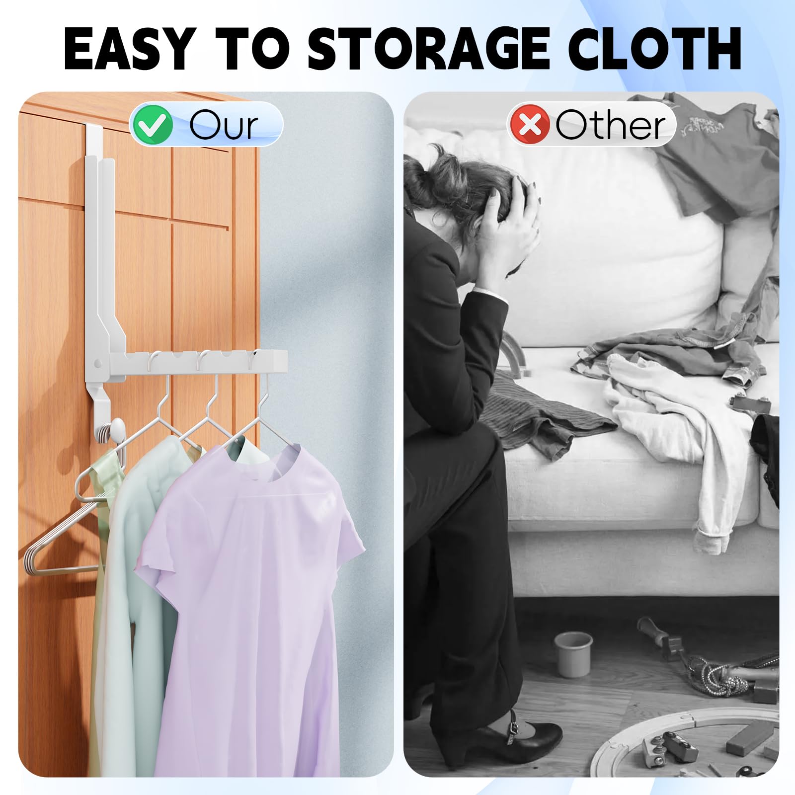 2 Pack Over The Door Hanger Folding Clothes Drying Rack, Folding Hanging Coat Rack for Indoor Laundry Room Compact Small Space Foldable Portable Clothing Hanger Hook Collapsible (Wihte-2(Upgraded))