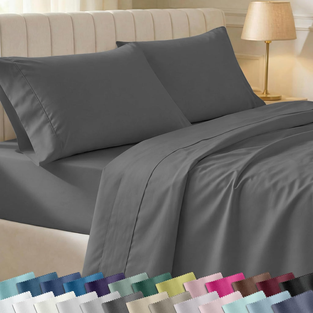 California Design Den King Size Sheet Set - Soft 400 Thread Count 100% Cotton, Deep Pocket | Grey, 6-Pc with 4 Pillowcases