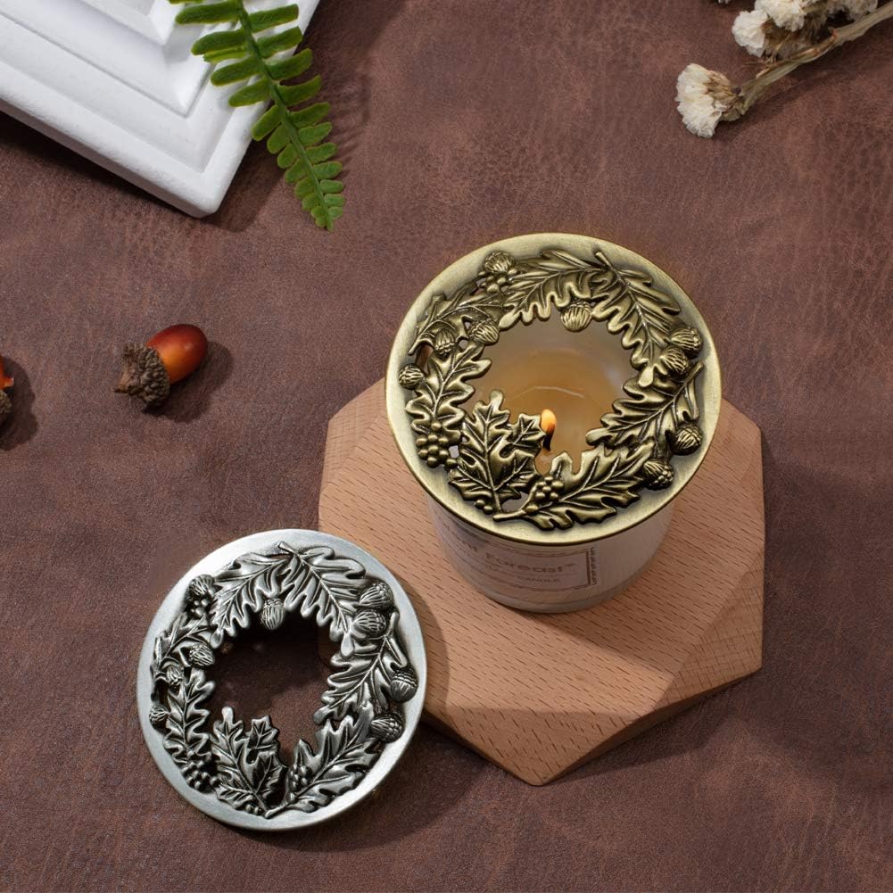 PH PandaHall Candle Topper Set - Leaf Pine Design for Even Melting | 3.19 in Diameter (Antique Bronze & Silver)