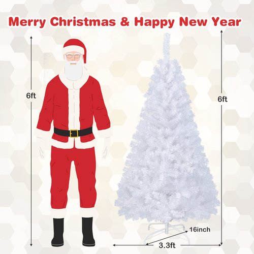 OFFICEJOY 6Ft Artificial White Christmas Tree, Pine Tree with Solid Metal Legs & Pine Needles, Ideal for Indoor & Outdoor Home, Office, Holiday Decoration