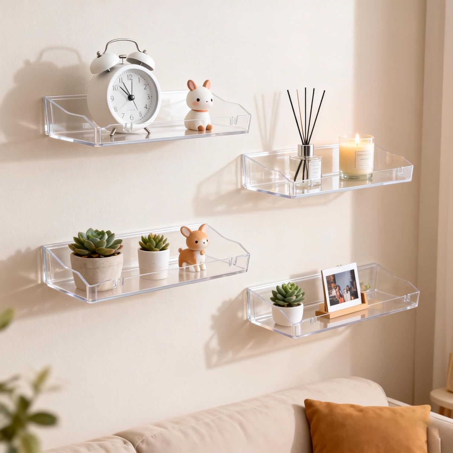 Skiennix Clear Acrylic Floating Shelves - Versatile Wall Mount Organizer for Bathroom, Kitchen & Living Room