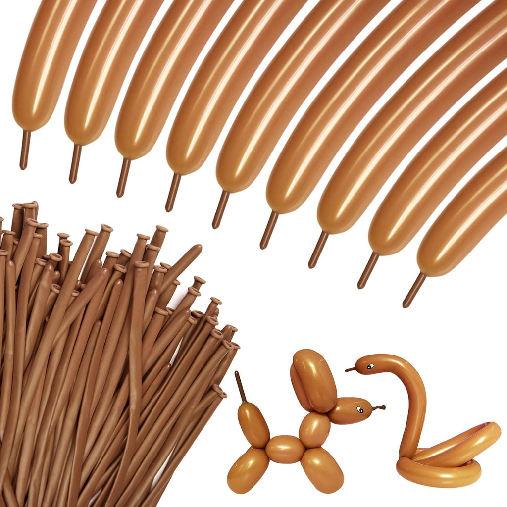 Skiennix 260 Brown Long Balloons - Thick Latex Twisting Balloons for Animal Modeling | 100 Pcs