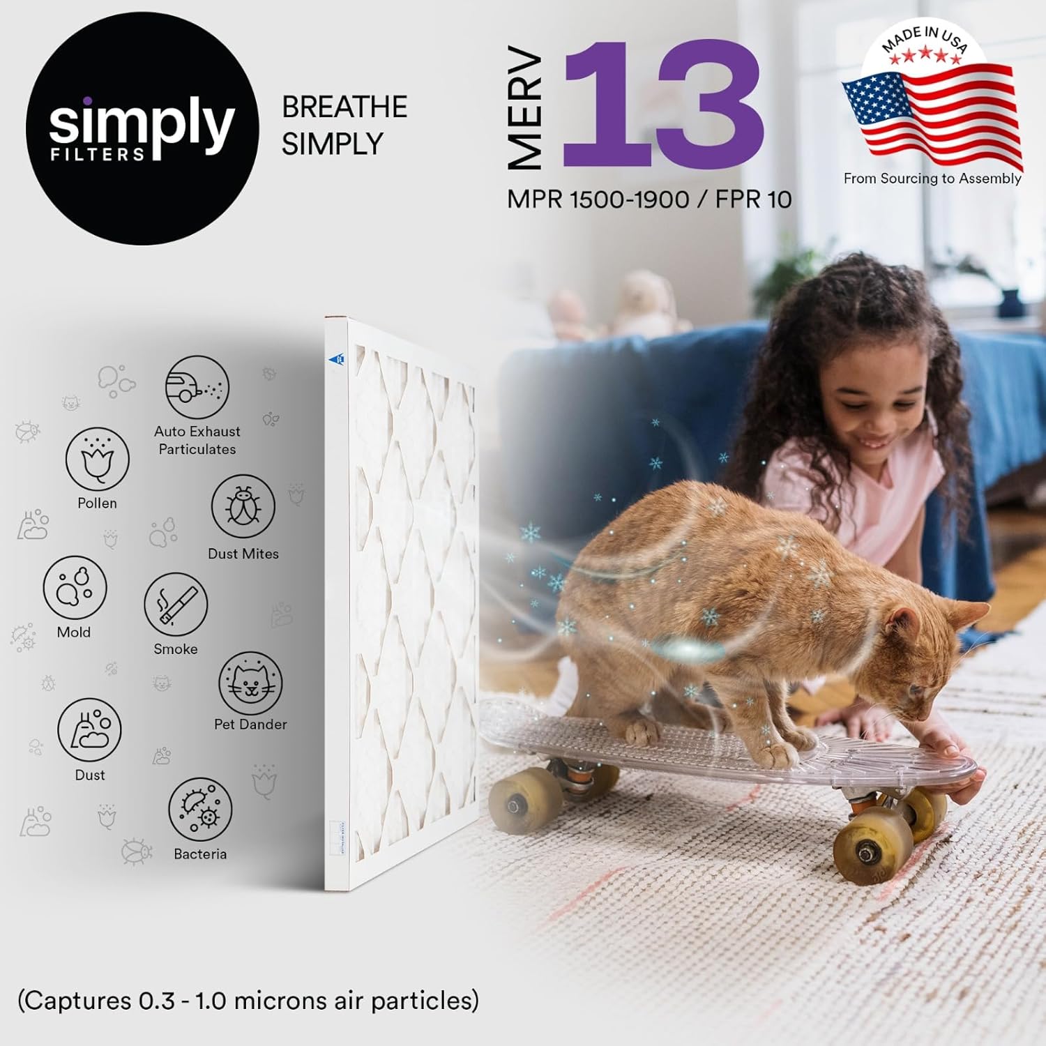 Simply 12x12 Air Filter - MERV 13, 6-Pack for Home AC & HVAC | Dust, Pet & Allergy Control