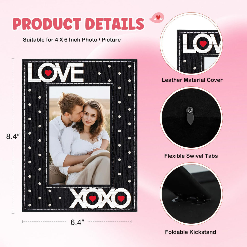 FLYAB Black Love Picture Frame 4x6 Valentines Day Pictrue Frames Leather Photo Frame for Tabletop Valentines Day Gifts for Couple Him Her Girlfriend Boyfriend