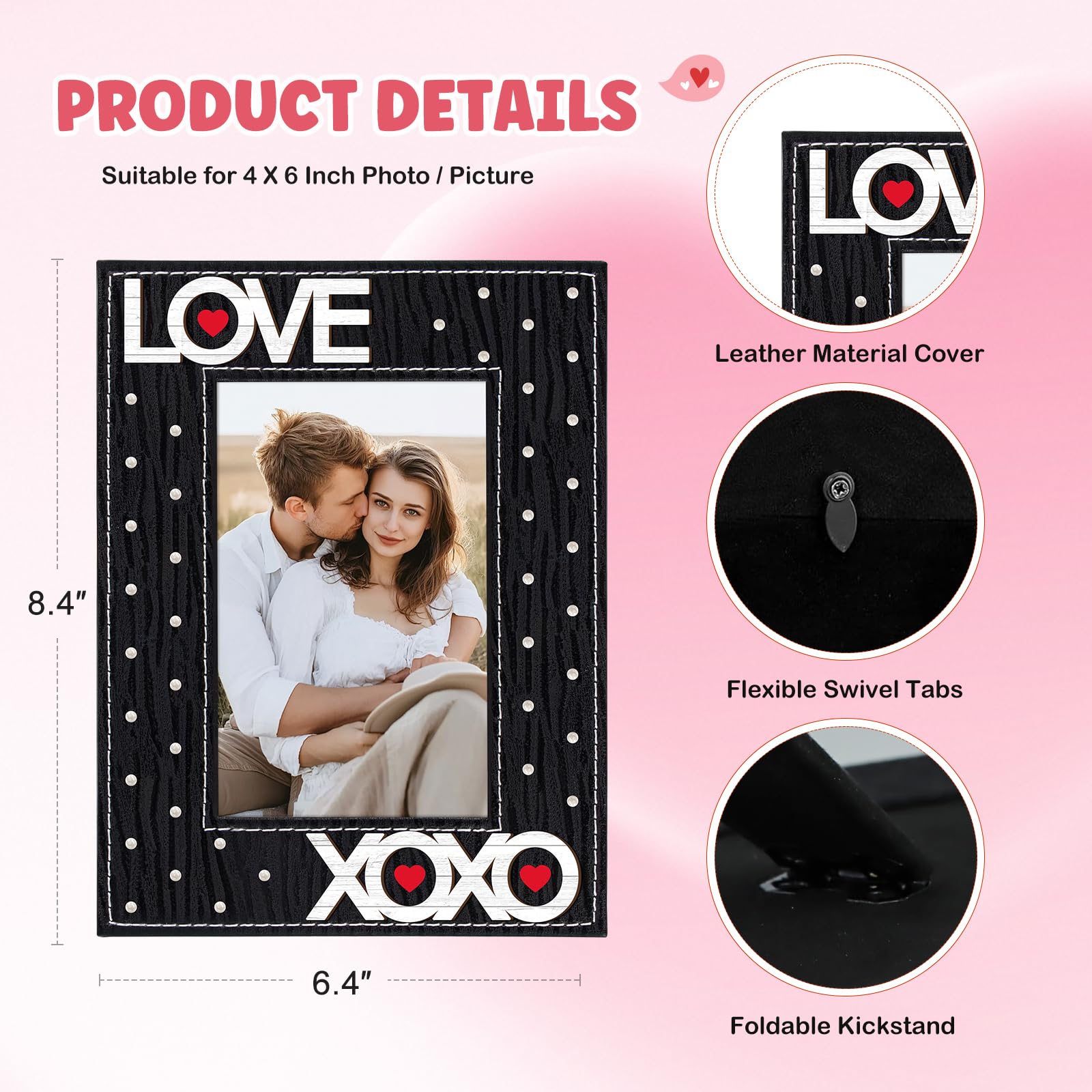 FLYAB Black Love Picture Frame 4x6 Valentines Day Pictrue Frames Leather Photo Frame for Tabletop Valentines Day Gifts for Couple Him Her Girlfriend Boyfriend