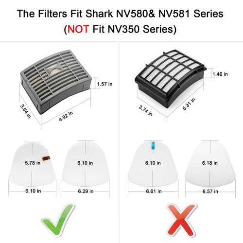 Lemige Vacuum Filters Replacement Parts for Shark Powered Lift-Away DLX NV580 Series NV581, NV581Q, NV585, NV586, 2 Post Filters + 4 Foam&Felt Filters, Part # XFFT580