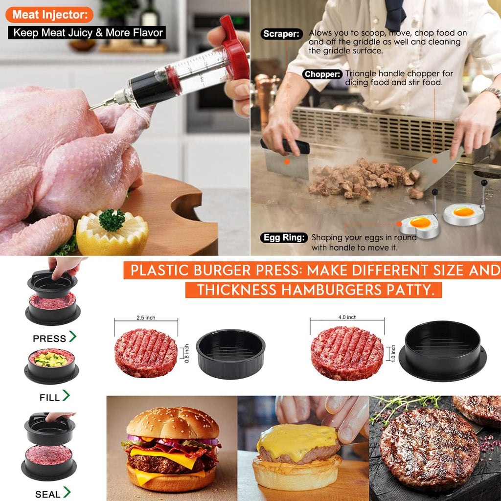 Griddle Accessories Kit, 142 PCS Flat Top Grill Accessories Set for Blackstone, Grill Spatula Set with Enlarged Spatulas, Basting Cover, Scraper for Outdoor Barbecue