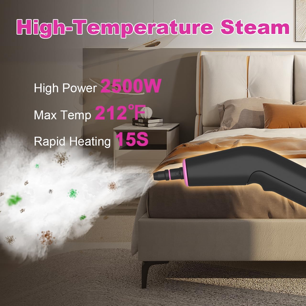 Skiennix Portable Steam Cleaner - 16-Piece Accessory Set, 6-Level Adjustable, Quick 15s Heat-Up | Lightweight Handheld for Home & Car Detailing