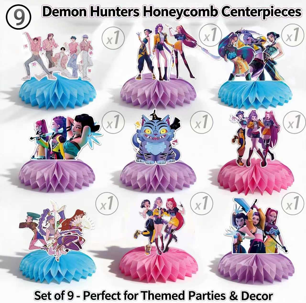 Skiennix Kpop Style Table Decorations Set - 9 Honeycomb Centerpieces with Double-Sided Fantasy Idol Designs
