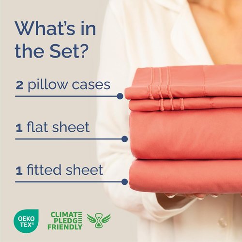 Cal King Size 4 Piece Sheet Set - Ultra-Soft Cooling Bed Sheets | Hotel Luxury Bedding in Coral