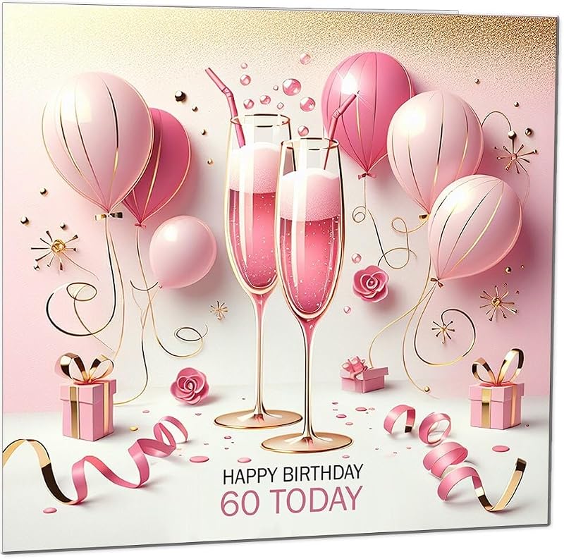 Elegant Pink & Gold 60th Birthday Card for Women