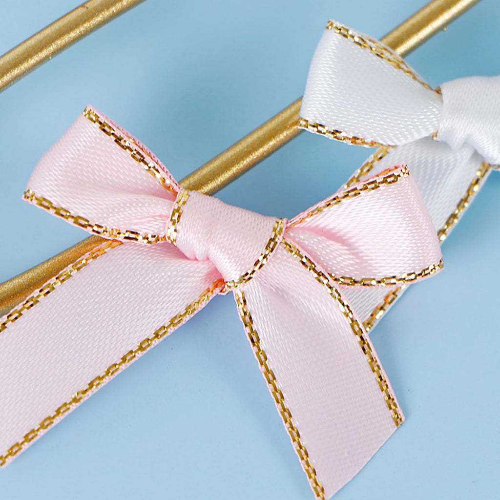 Skiennix Light Pink Satin Ribbon - Gold Edges for Spring Gift Wrapping & DIY Crafts | 25 Yds x 3/8 in