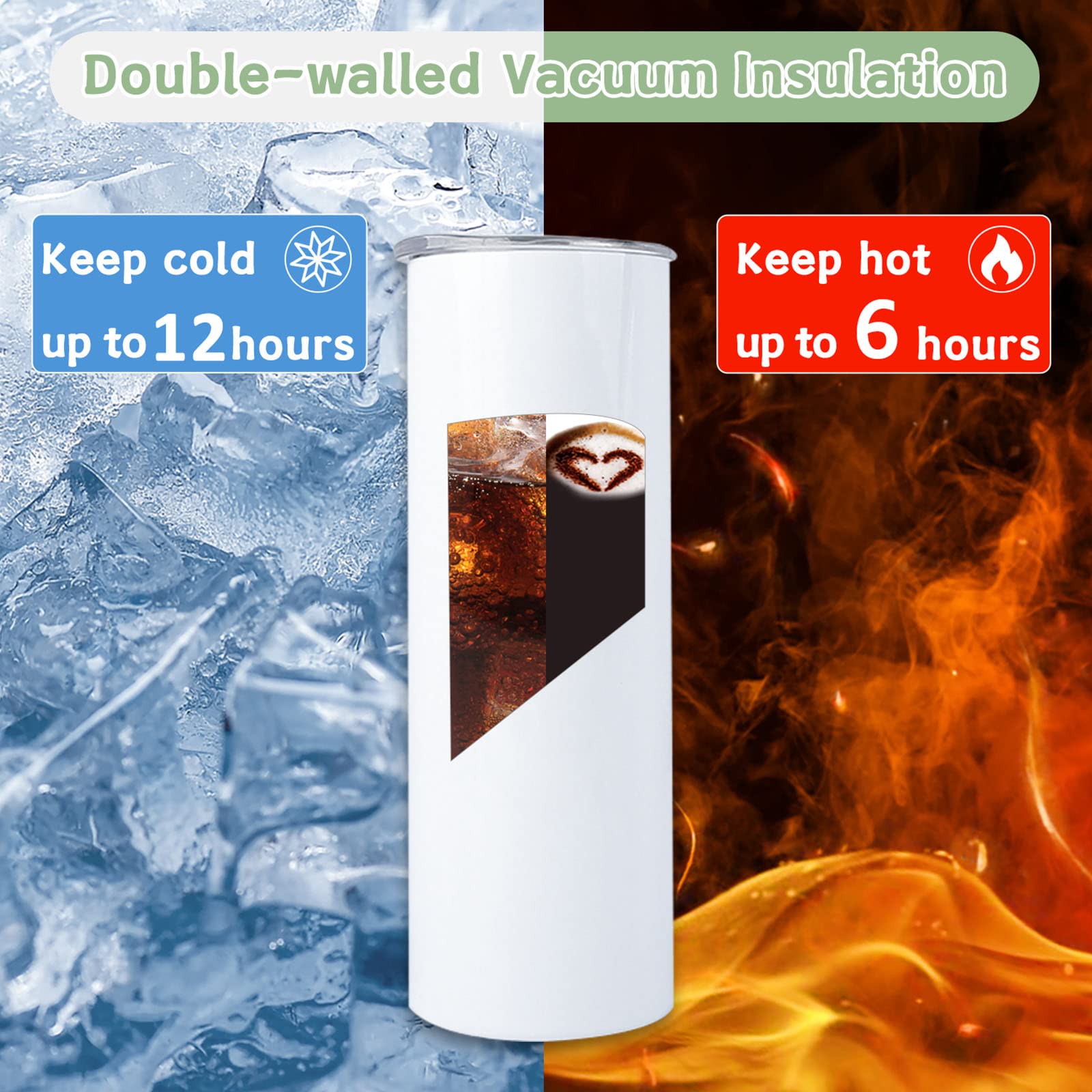 Kocdam 25 Pack Sublimation Tumblers Bulk 20oz, Sublimation Blanks Skinny Straight with Lids and Straws Bulk, Stainless Steel Double Wall Polymer Coating for Heat Transfer Customized Gifts