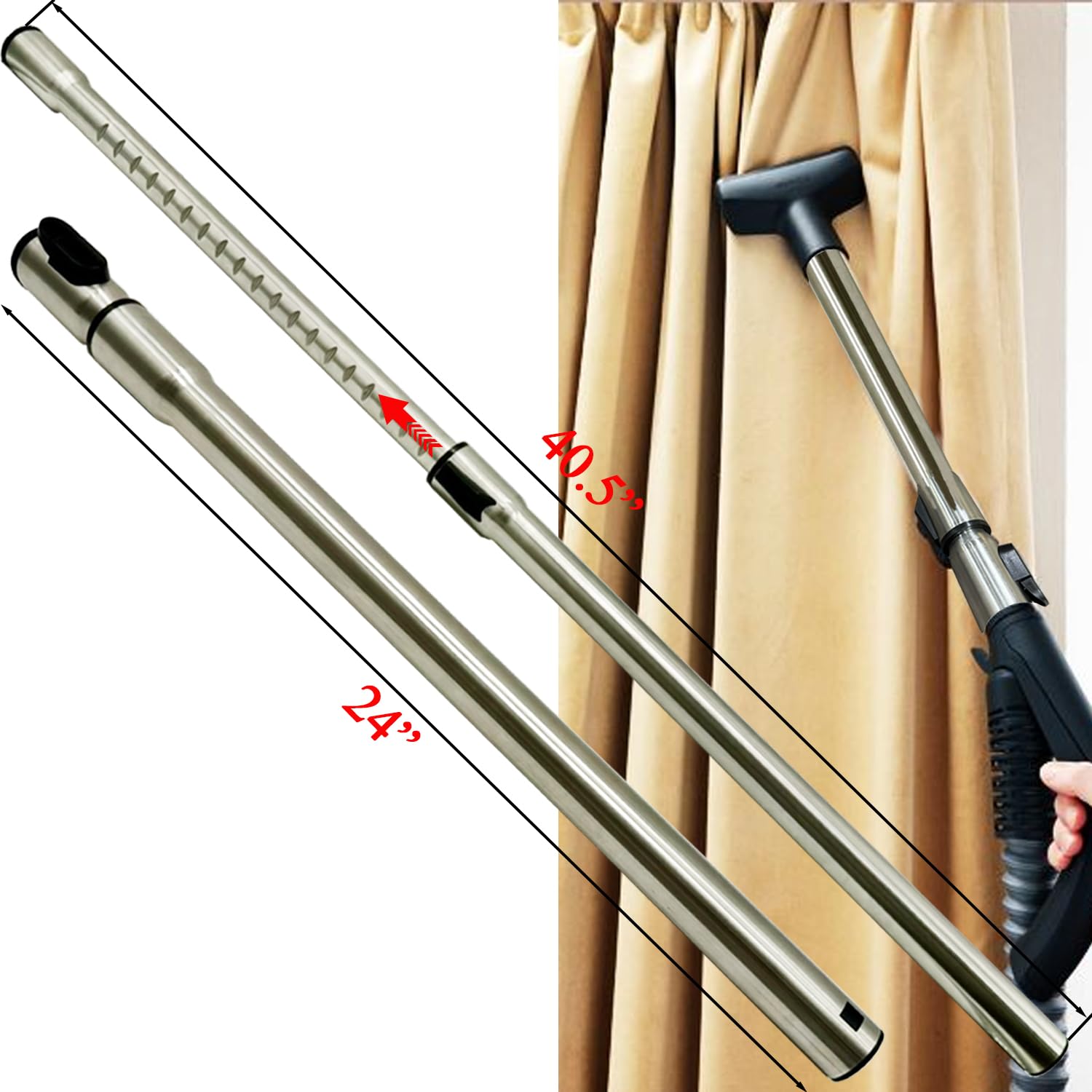 1-3/8'' Stainless Steel Vacuum Extension Wand Compatible with Miele C1 C2 C3 & Vacuums using 1 3/8 Inch Accessories & Attachments - 35mm Vacuum Extension Tube Replacement, Extends Up to 41.7" Long