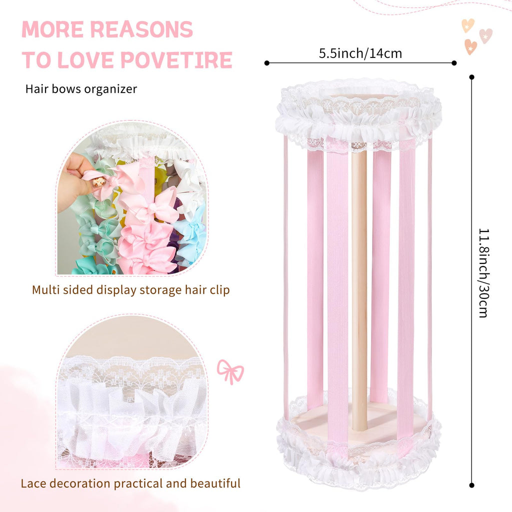 POVETIRE Bow Holder for Girls Hair Bows,Pink Hair Bow Organizer, Hair Clips Stand Hair Accessories Rack Display Decors Baby Nursery Toddler Girls Room-Pink-White