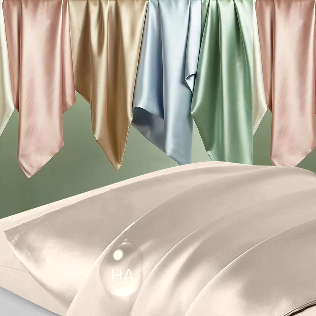 Mulberry Silk Pillowcases by Skiennix - Luxurious 2-Pack Standard Set | Smooth, Anti-Acne, Beige with Zipper