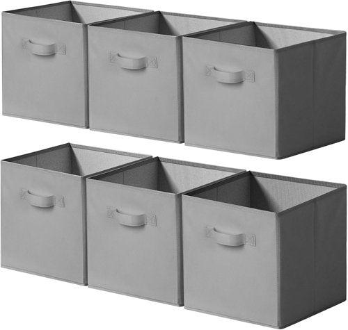 Cupic Cupid Storage Cubes - 11x11 Collapsible Bins with Handles | 6-Pack Gray Organizer for Clothes & Toys