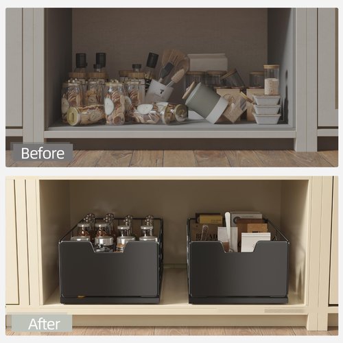 NETEL 2 Pack Pull Out Cabinet Organizer, No Drill Slide Out Drawers for Kitchen Cabinets, Peel and Stick Pull Out Drawers, Kitchen Cabinet Organizer,Black,11.8" W X 20.86" D X 6.9" H