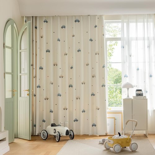 KMSG Cartoon Car Printed Blackout Curtains for Kids Room Nursery Privacy Room Darkening Drapes for Childrens Bedroom Living Room Grommet Top Thermal Insulated Window Treatment 1 Panel W42 x L63 Inch