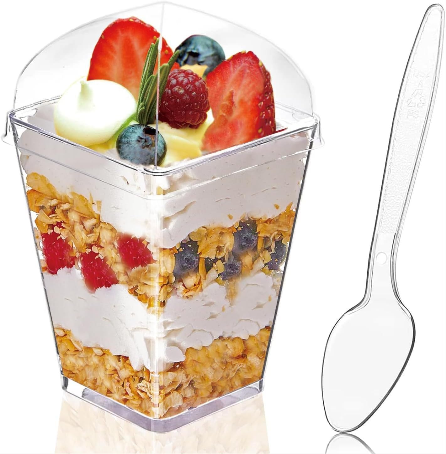 Skiennix 50-Pack Mini Clear Dessert Cups - 7 OZ Parfait Cups with Spoons for Parties | Ideal for Ice Cream, Jello & More