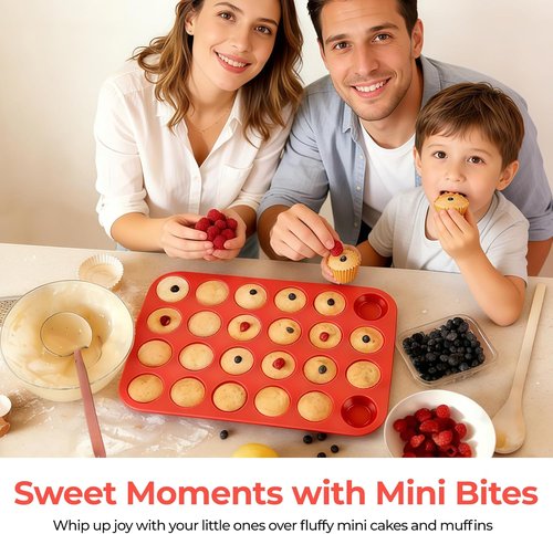 CAKETIME Silicone Mini Muffin Pan - Nonstick 24-Cup Baking Tray | 2-Pack for Perfect Cupcakes