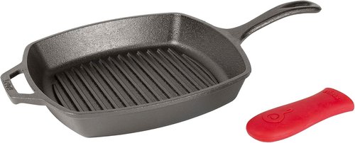 Lodge Cast Iron Grill Pan - 10.5-Inch Square Design for Perfect Grilling | Durable Black Finish