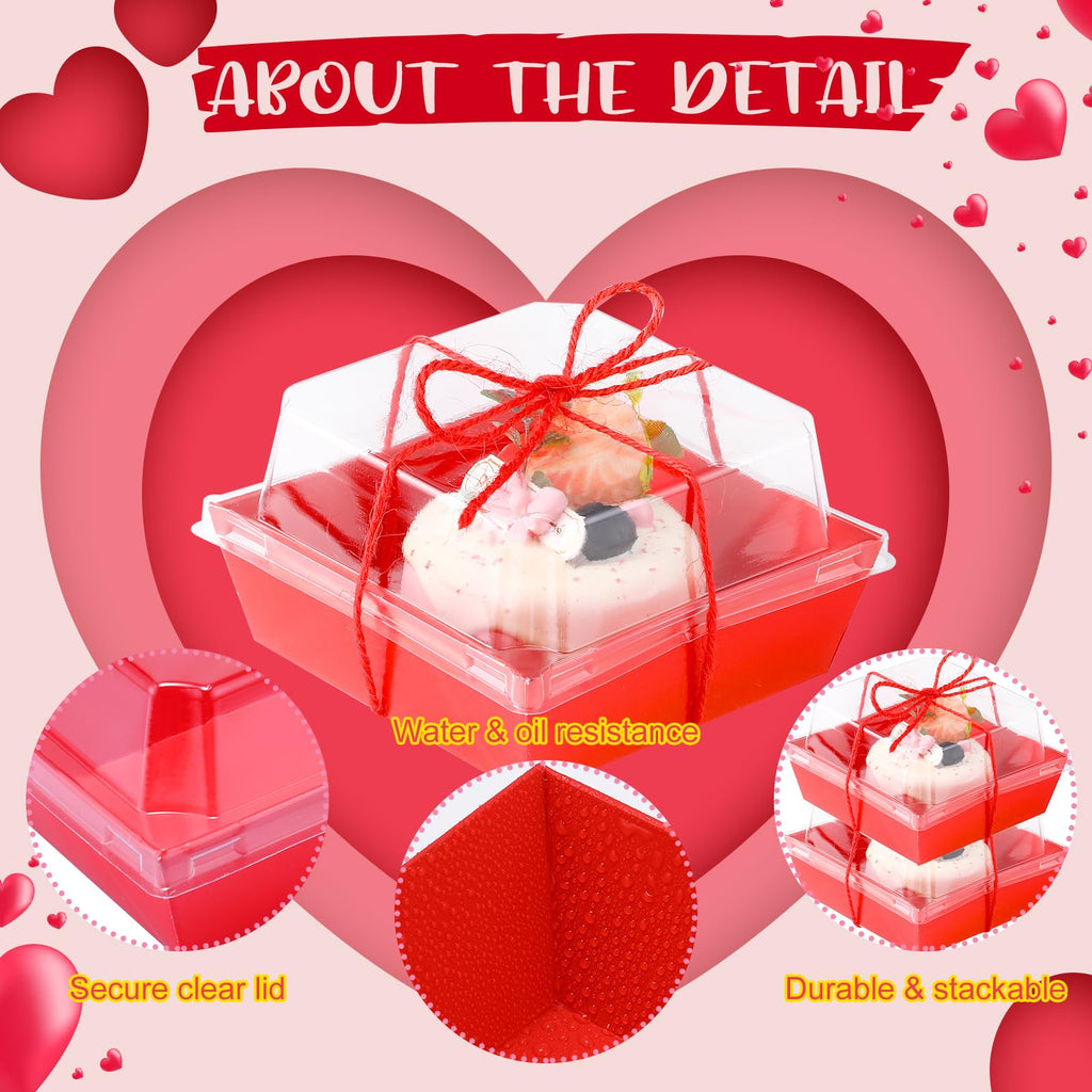 Layhit 300 Pack Mothers Day Charcuterie Boxes with Clear Lids and Rope 4" Disposable Square Dessert Boxes Pink Red Food Box Charcuterie Container for Wedding Party Favors