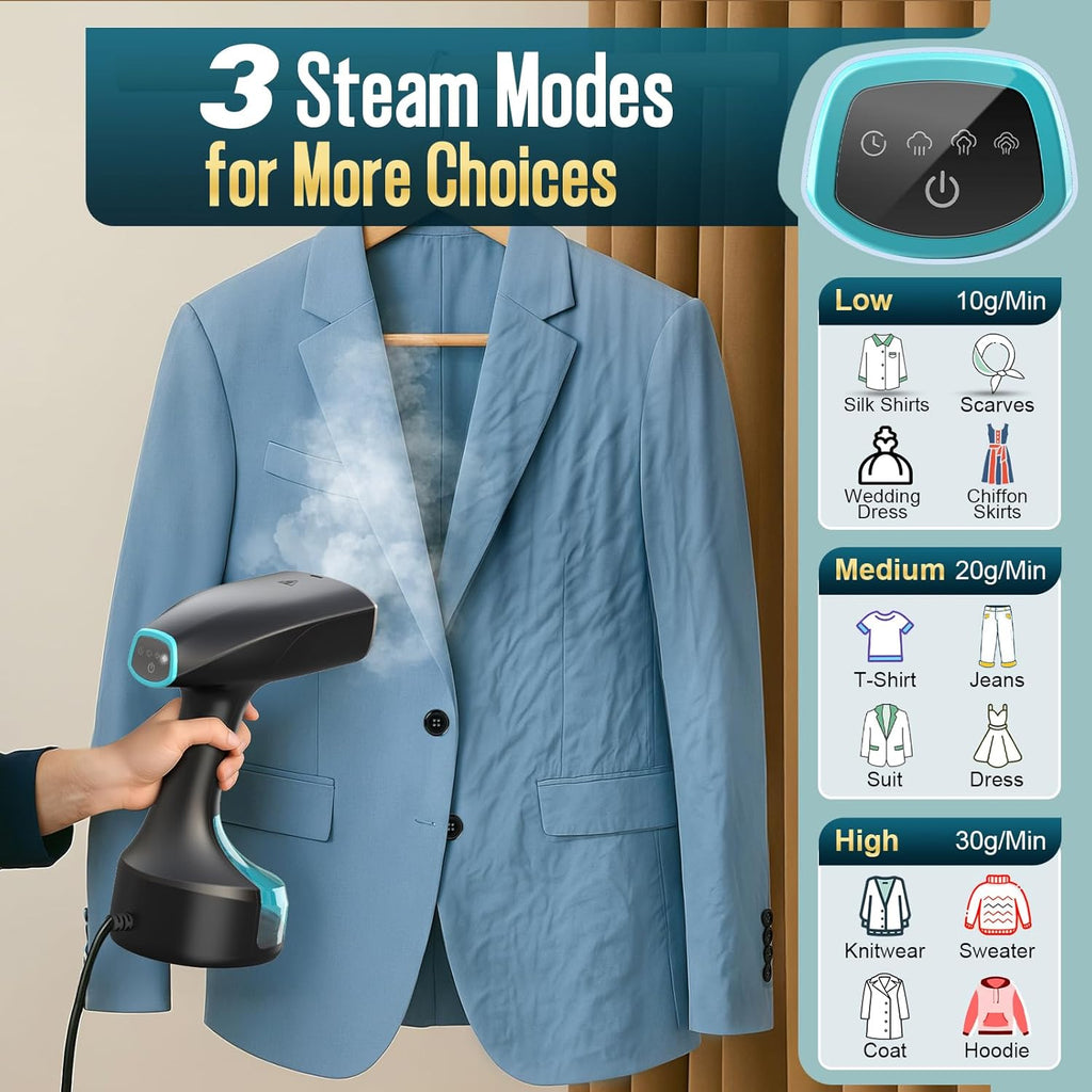 Steamer for Clothes - Skiennix 1900W Portable Handheld Garment Steamer with 3 Steam Settings & 300ml Capacity