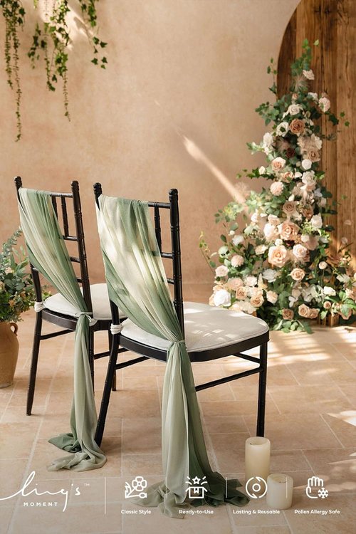 Ling's Moment Wedding Chair Sashes - Wrinkle-Free Draping Fabric in Sage & Milky Green | 16 Pcs for Ceremony & Reception Decor