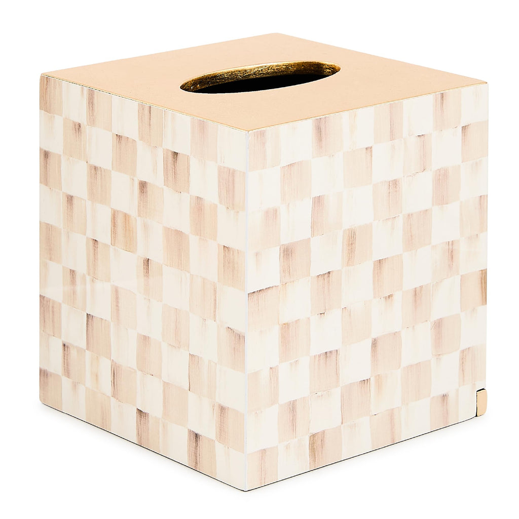 MACKENZIE-CHILDS Glass Tissue-Box Cover, Boutique Bathroom Decor, Brown-and-White Mocha Check