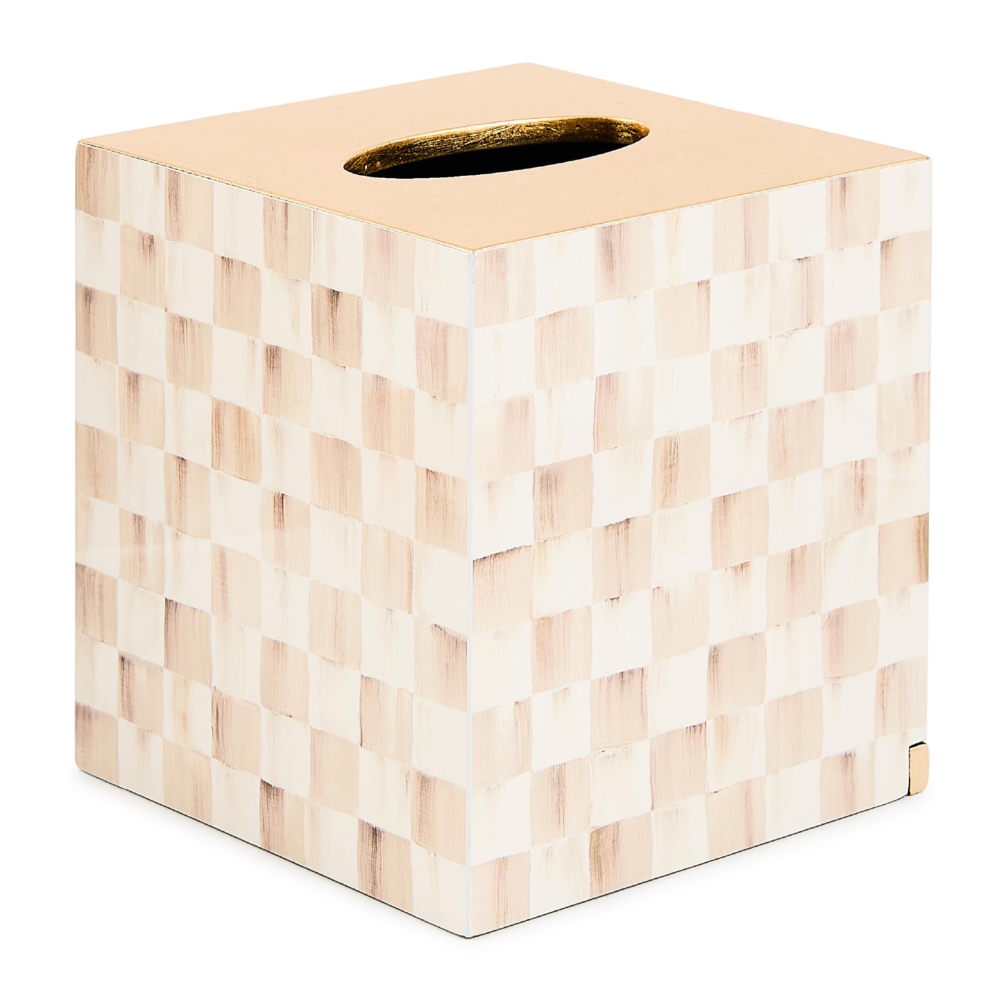 MACKENZIE-CHILDS Glass Tissue-Box Cover, Boutique Bathroom Decor, Brown-and-White Mocha Check