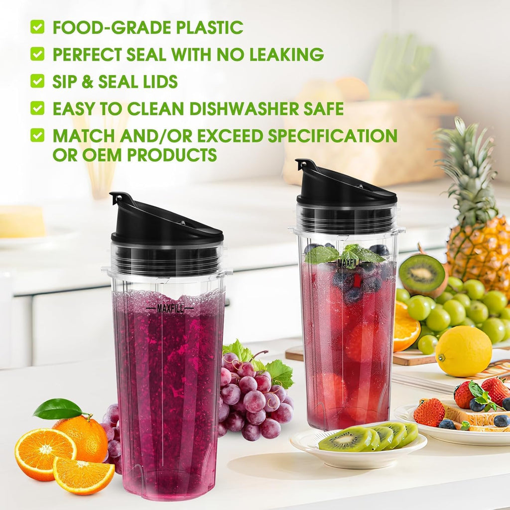 Ninja Blender Cups - 3 Pack Replacement 16oz Cups with Lids | Compatible with QB3001SS, BL770, BL780, BL660, BL740, BL810