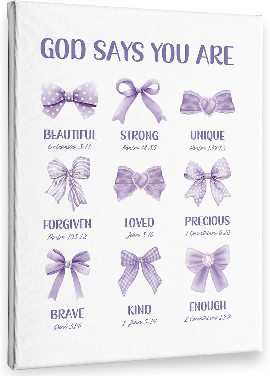 PHAMTE Christian Wall Art Decor - Inspirational Purple Bow Canvas 11x14 for Girly Room