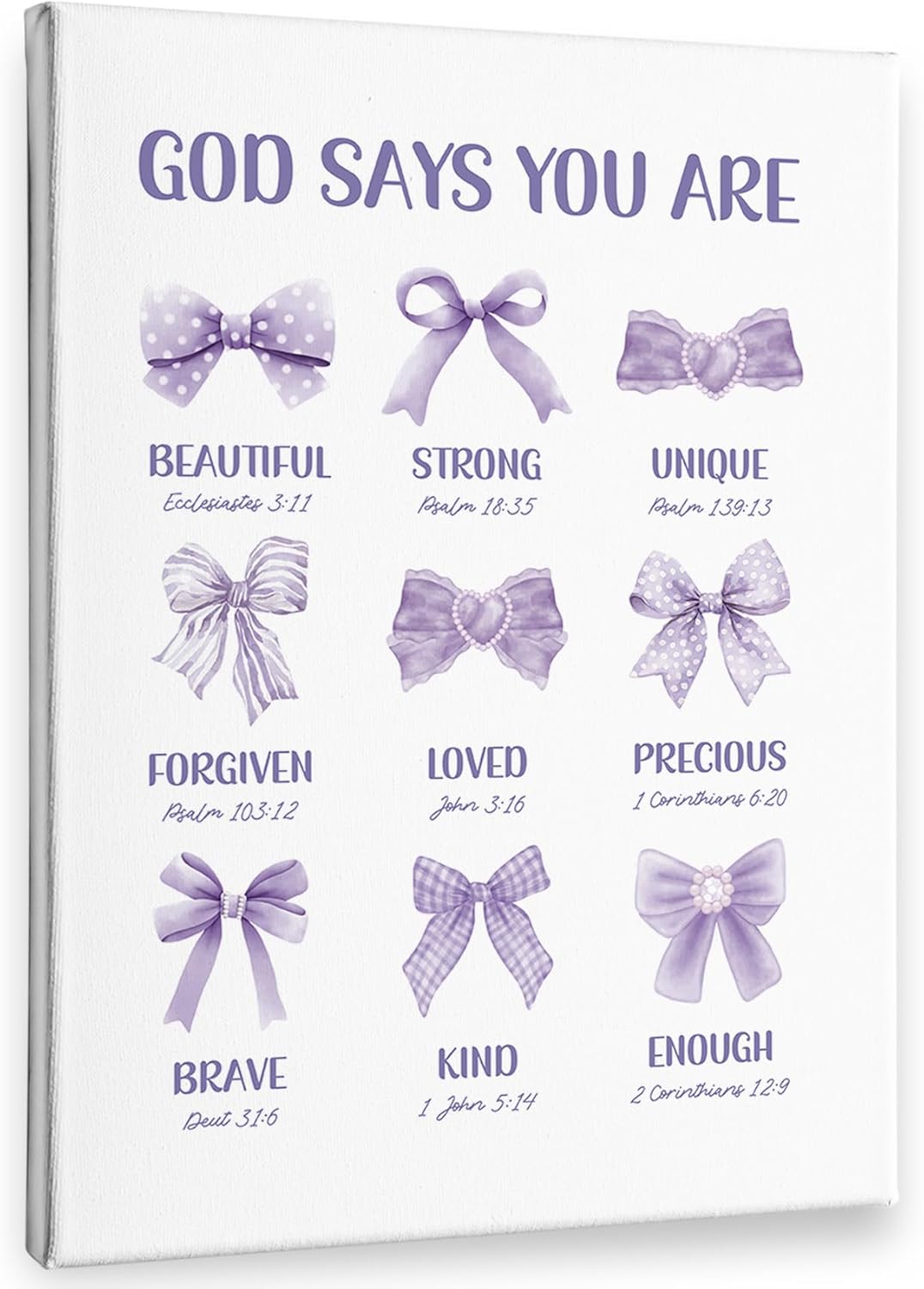 PHAMTE Christian Wall Art Decor - Inspirational Purple Bow Canvas 11x14 for Girly Room