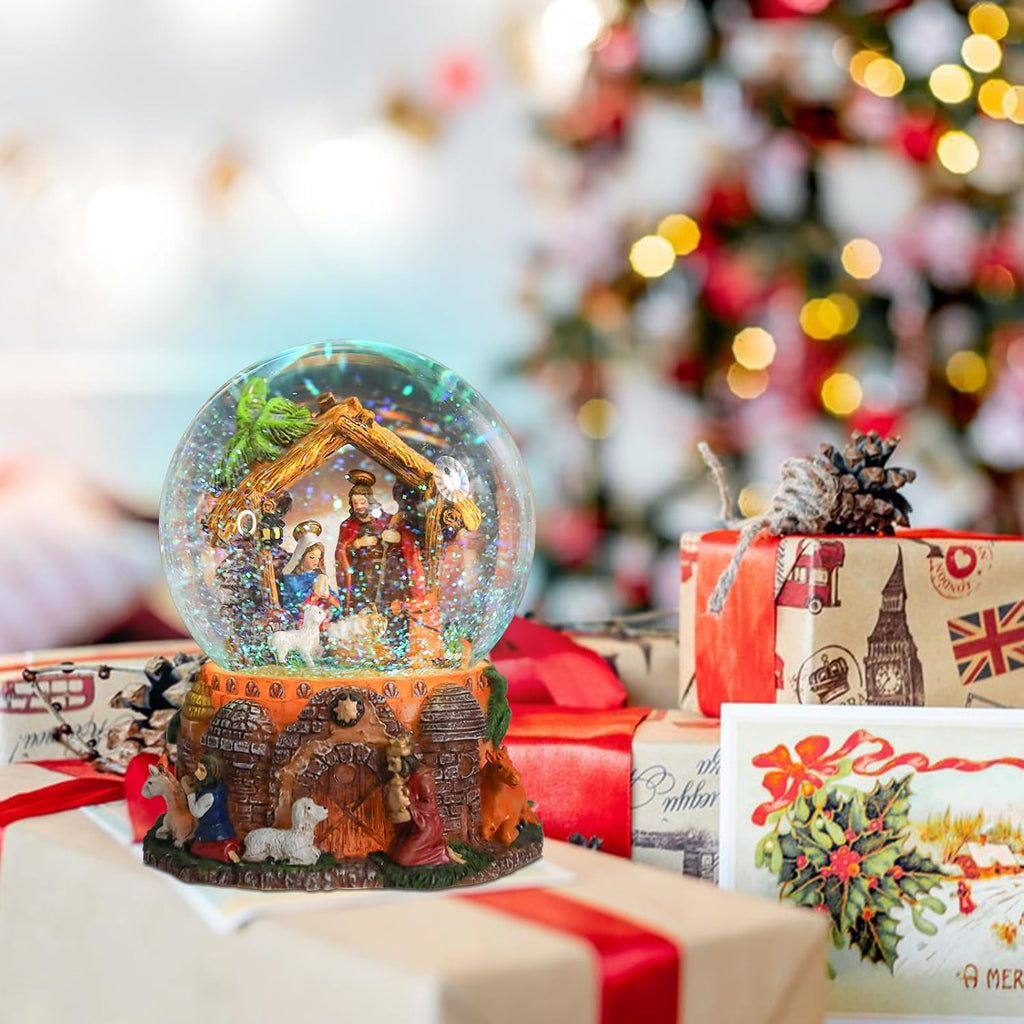 Taman Christmas Nativity Snow Globe - Musical Glittering Lighted Tabletop Décor for Holiday Cheer