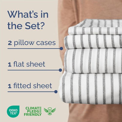 King Size 4-Piece Sheet Set - Comfy Cooling Bed Sheets for All Ages - Soft, Wrinkle-Free Grey Stripes | Oeko-Tex Certified